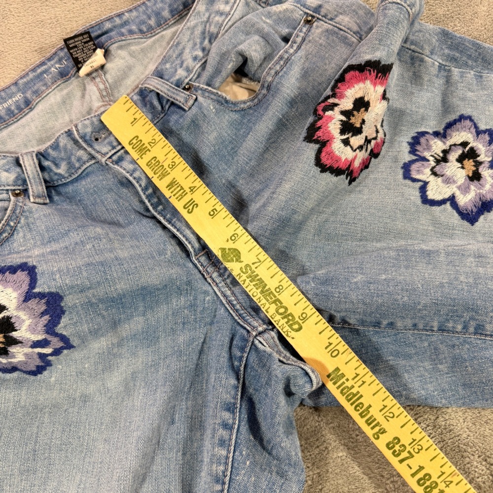 Lane Bryant Boyfriend Jeans Womens 14 Blue Floral Embroidered Acid Wash Denim - Picture 7 of 13